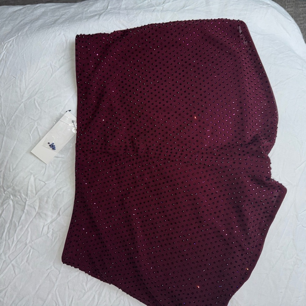 Naked Wardrobe Burgundy CRYSTAL HIGH WAISTED SHORTS - Picture 9 of 9